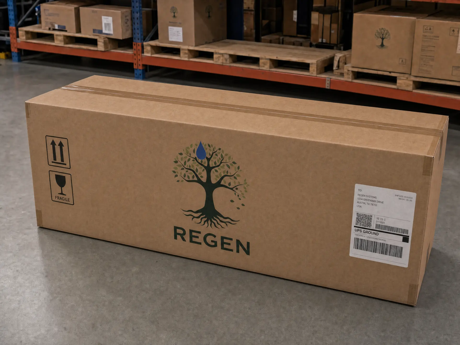 ReGen shipping box in a warehouse — the package selected sites receive